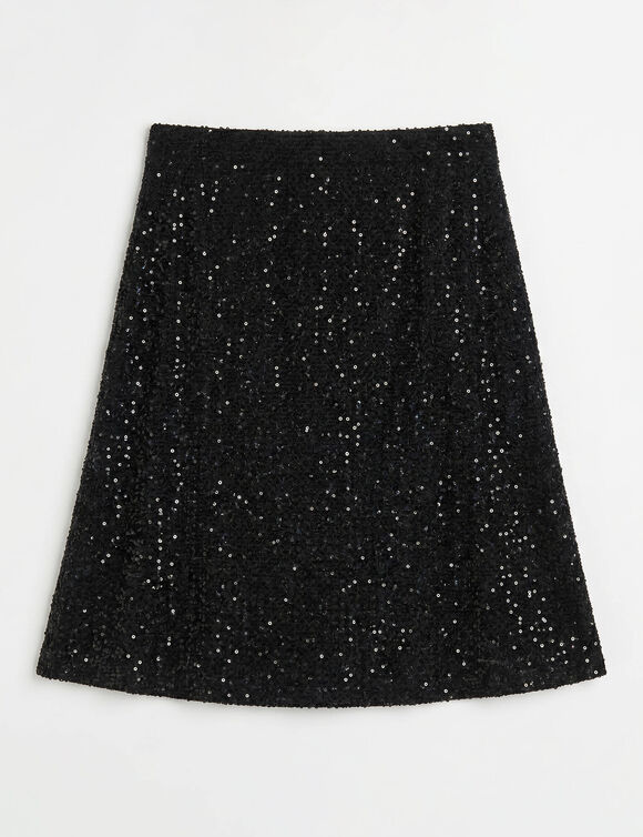 Jupe &agrave; sequins, coupe courte &eacute;vas&eacute;e (noir / noir)
