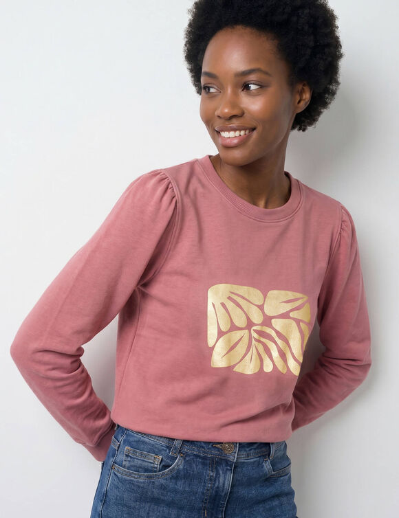 T-shirt manches longues, imprim&eacute; brillant (rose gris&eacute;)