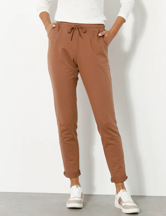 Joggpant in molton met elastische taille (karamel)