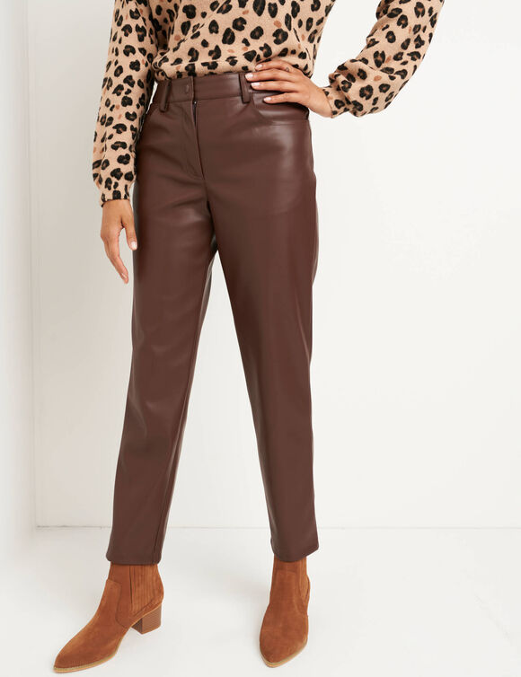 Pantalon fuselé 7/8ème, aspect cuir** (chocolat)