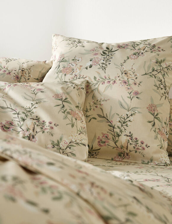 Linge de lit Yseult en coton imprim&eacute; (sable)