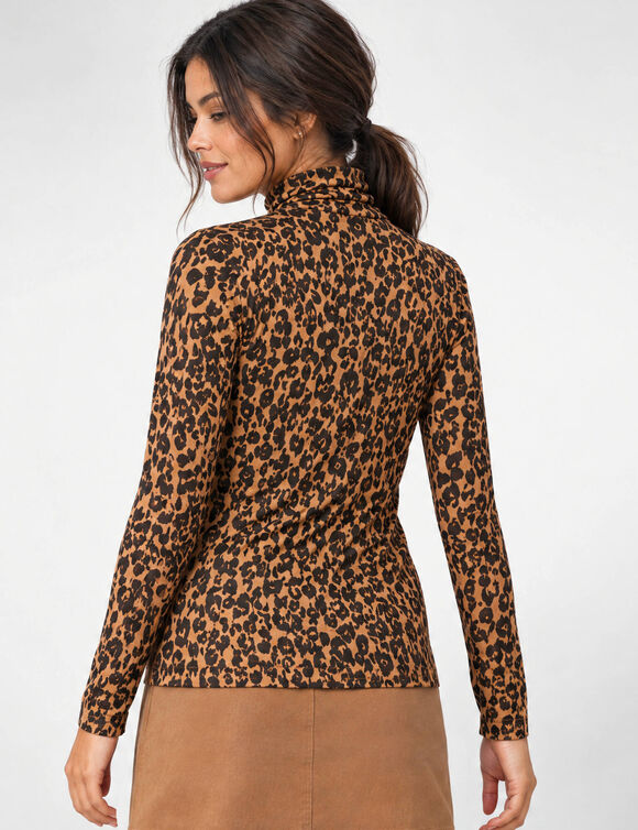 Sous-pull col roul&eacute; imprim&eacute; peau de b&ecirc;te, stretch (caramel / noir)