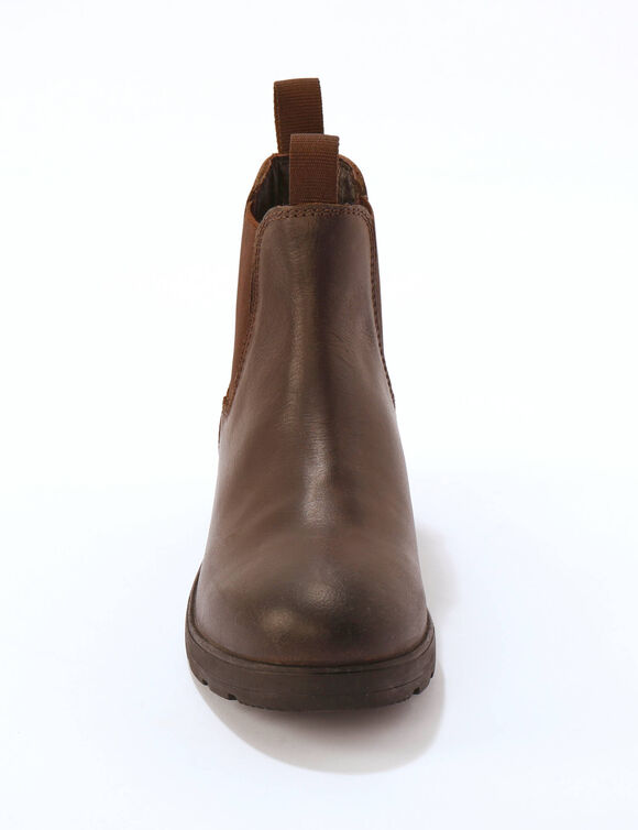 Leren Chelsea boots, elastische zijkanten en dikke zool (donkerbruin)