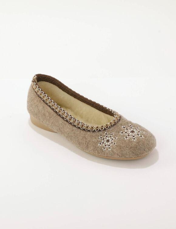 Chaussons ballerines broderies flocons (beige)