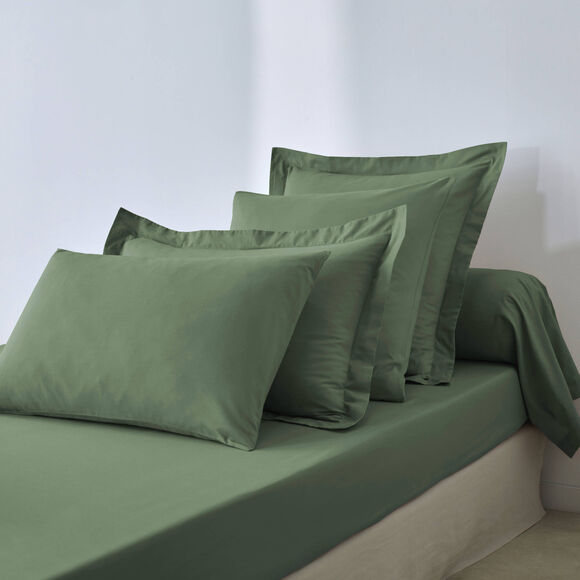 Drap-housse uni polyester - coton bonnet 32 cm (eucalyptus)