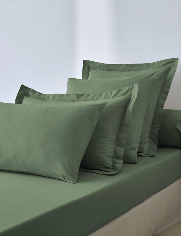 Effen hoeslaken in polyester-katoen, hoekdiepte 32 cm (eucalyptus)