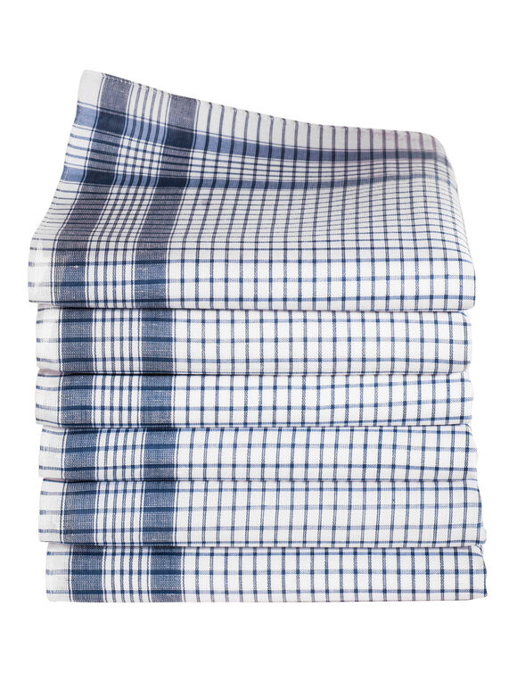 Mouchoirs &agrave; carreaux coton tiss&eacute; teint - lot de 12 (blanc / bleu)