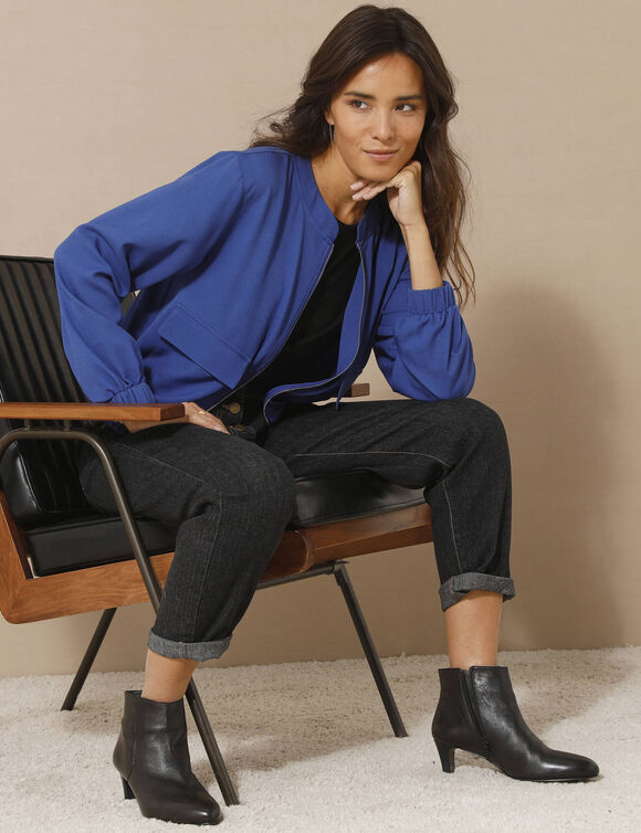Veste zippée unie, grandes poches (bleu dur)