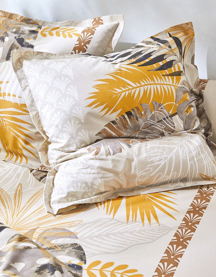 Linge de lit Cayenne en coton imprimé feuilles de palmiers (beige)