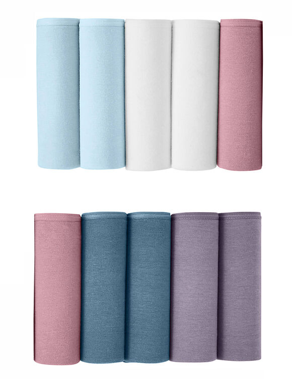 Culotte forme ta&iuml; en coton extensible uni &ndash; lot de 10  (bleu / rose)