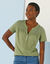 T-shirt met Tunesische hals en korte mouwen, broderie anglaise (lichtkaki)