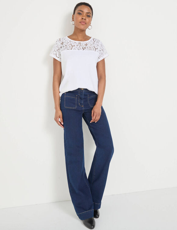 T-shirt met korte mouwen en kant (wit)