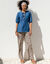 Blouse en jean manches 3/4, avec liens et basque (stone)