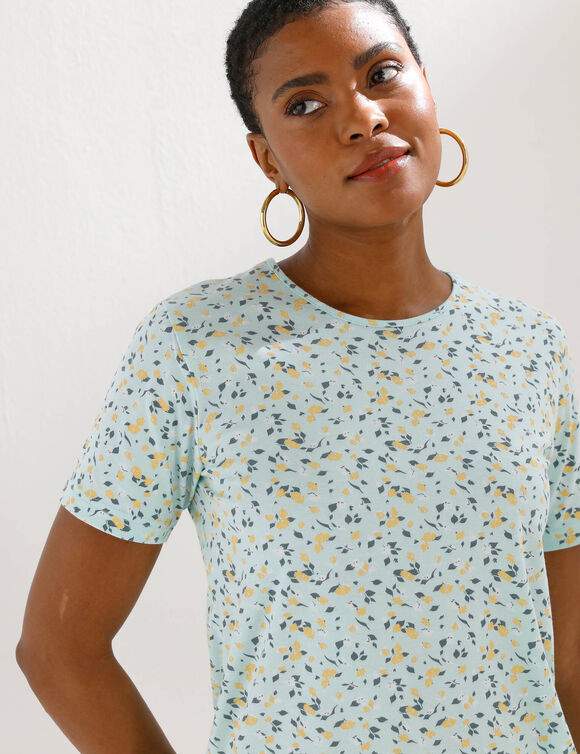 Tee-shirt manches courtes imprim&eacute; (aqua / miel)