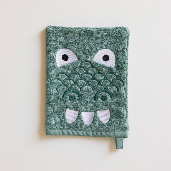 Badstofcollectie voor kinderen, geborduurd dinosaurusmotief, katoen - 380 g/m2 (eucalyptus)