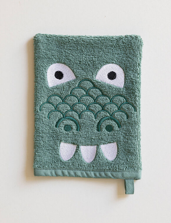 Badstofcollectie voor kinderen, geborduurd dinosaurusmotief, katoen - 380 g/m2 (eucalyptus)