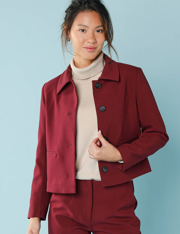 Veste blazer courte unie, Sp&eacute;cial Petites (bordeaux)