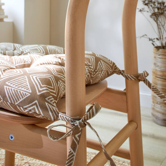 Galette de chaise imprimé géométrique - lot de 2 (beige / blanc)