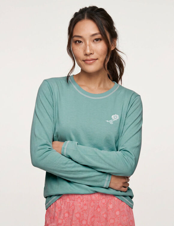 Pyjama-T-shirt &bdquo;botanische charme&ldquo; met lange mouwen (groen)