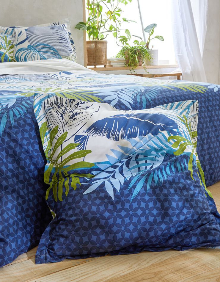 Linge de lit Jane en coton imprimé feuillages (bleu)