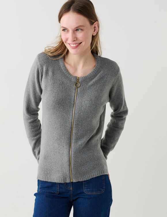 Cardigan zipp&eacute;, maille moelleuse (anthracite chin&eacute;)