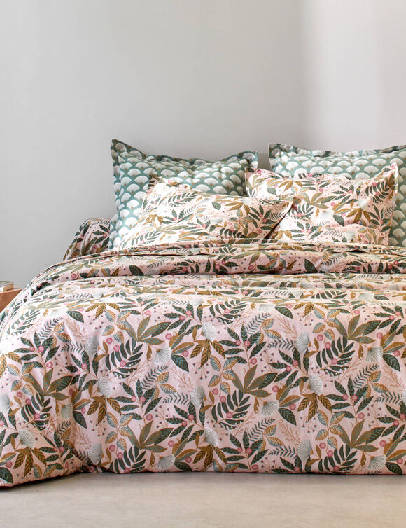 Linge de lit imprimé Hélène coton (rose)