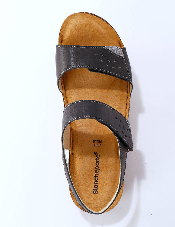 Sandales scratch&eacute;es largeur confort en cuir (marine)