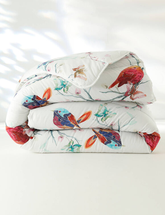 Katoen dekbed met bedrukt vogelmotief, 200 g/m2 (wit)