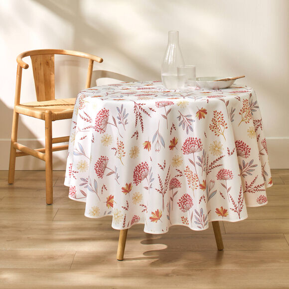 Nappe anti-taches motif bouquets de fleurs (blanc / rouge)
