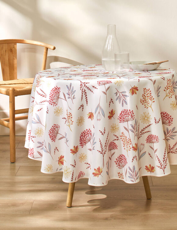 Nappe anti-taches motif bouquets de fleurs (blanc / rouge)