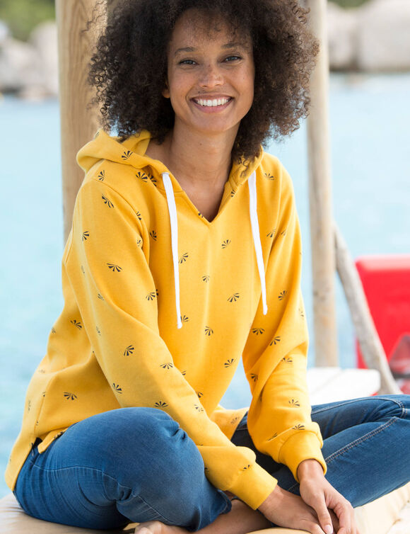 Bedrukte sweater met kap in molton (kerrie)