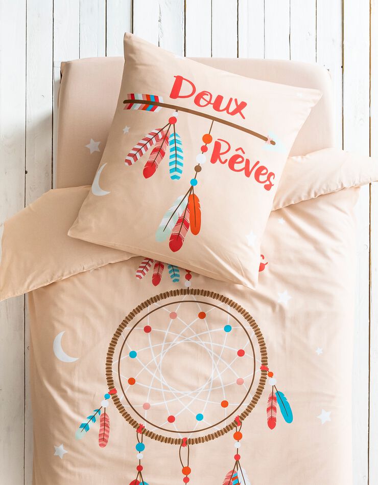 Bedrukt bedlinnen voor kinderen, dreamcatcherprint, 1 persoon - katoen (roze)