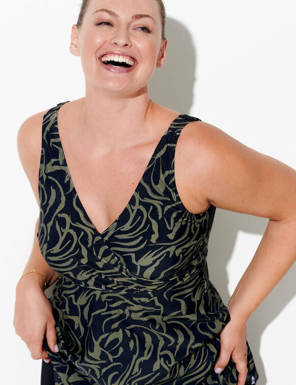 Maillot de bain 1 pi&egrave;ce avec jupette Floresta (noir / kaki)