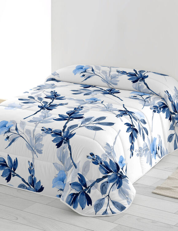 Couvre-lit matelass&eacute; imprim&eacute; Bleuet (blanc)