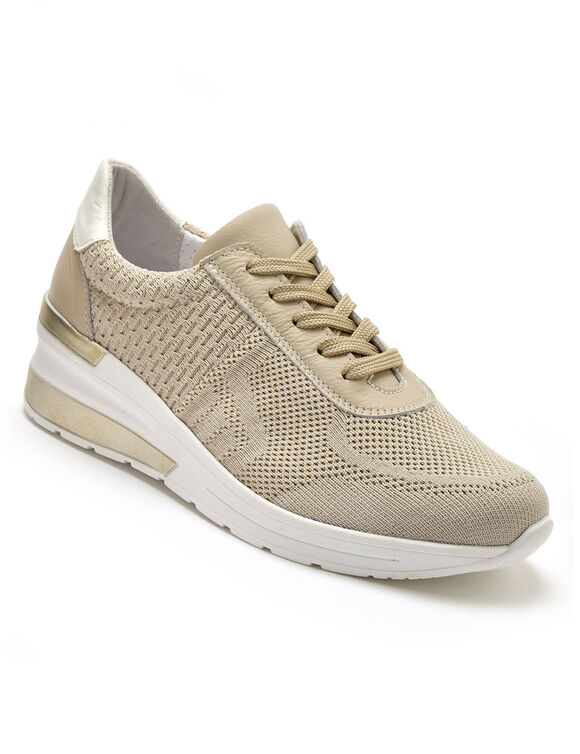 Sneakers met sleehak, veters en pailletten, grote breedte (beige)