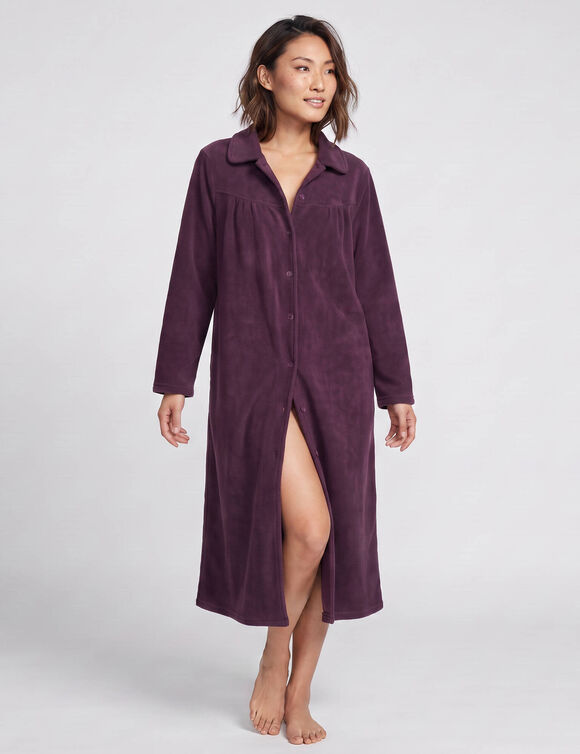 Robe de chambre longue en polaire, col Claudine (prune)