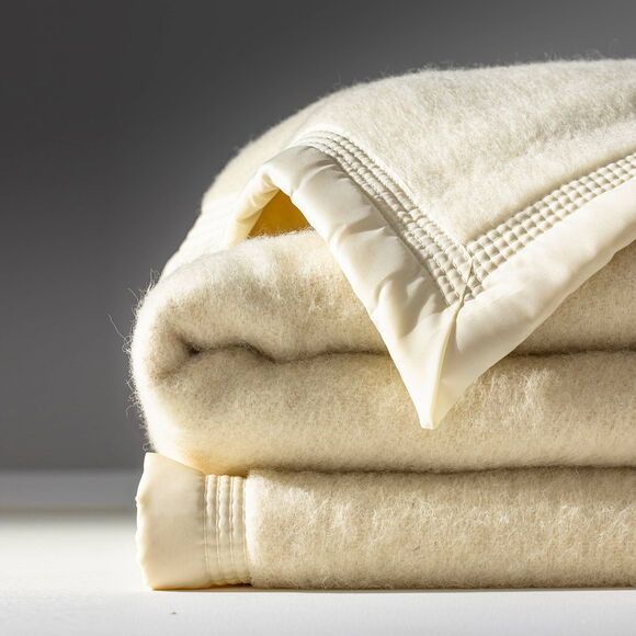 Couverture bicolore pure laine 800 g/m² (écru)