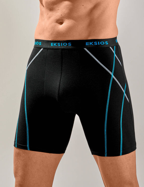 Boxer long &agrave; surpiq&ucirc;res coupe short - lot de 2 (noir + gris)