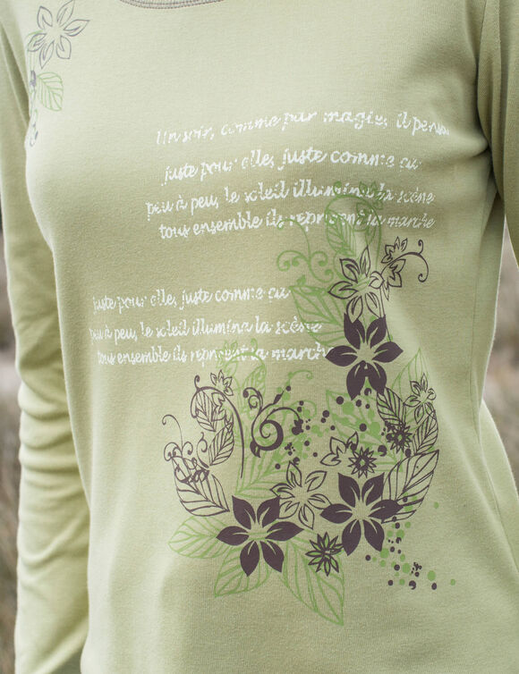 T shirt manches longues imprimé fleuri (vert tilleul)