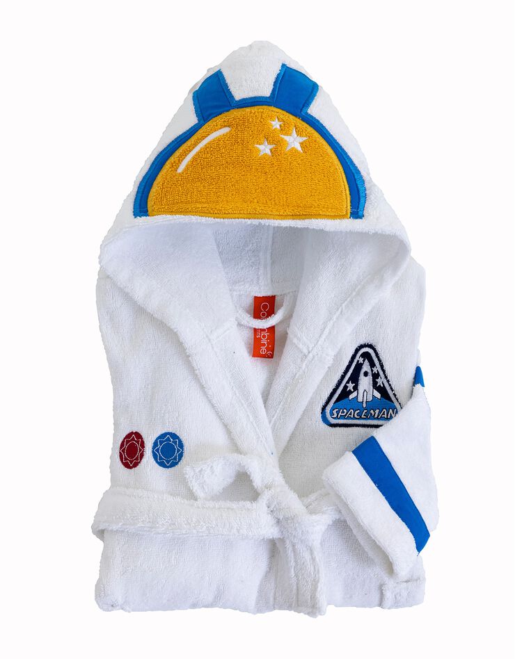 Peignoir de bain enfant astronaute éponge coton - 340g/m2 (blanc)