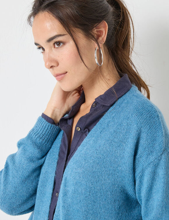 Open vest, mix van wol en mohair (gletsjerblauw)