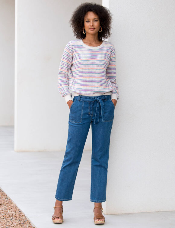 Pull rayé effet dégradé, maille anglaise. (écru / multicolore)