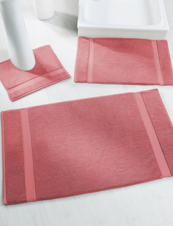 Badmatje van badstof met sierrand en premium comfort (granaatrood)