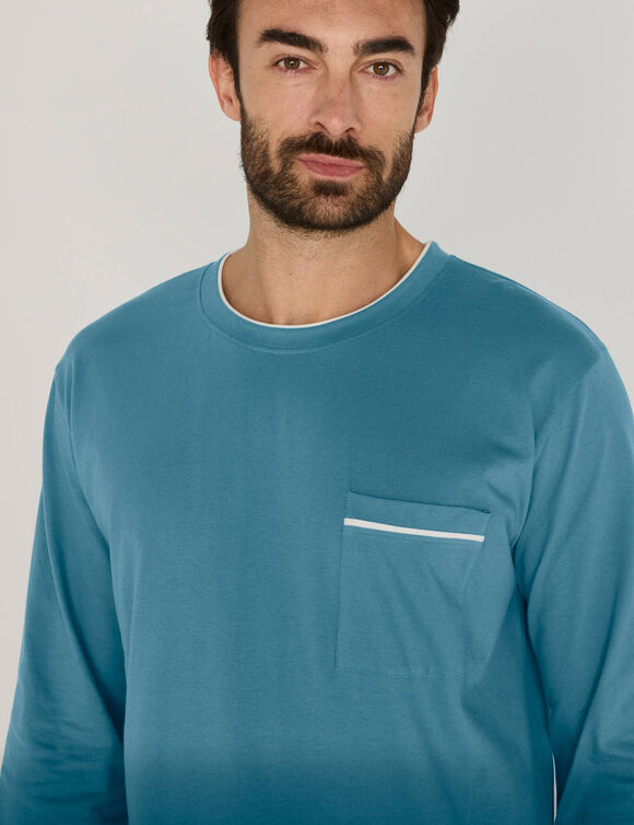 Chemise de nuit coton passepoils contrast&eacute;s (bleu clair)