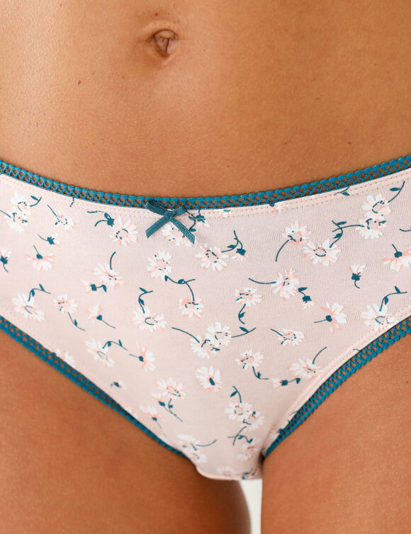 Culotte  coton stretch forme midi imprim&eacute; "p&acirc;querettes" &ndash; Lot de 4 (bleu / rose)