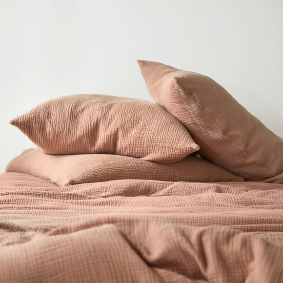 Linge de lit uni en triple gaze de coton (praline)