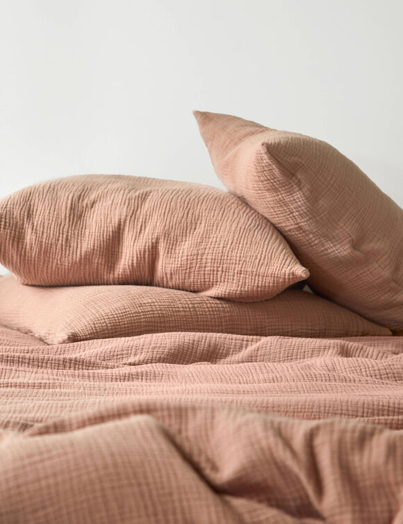 Linge de lit uni en triple gaze de coton (praline)