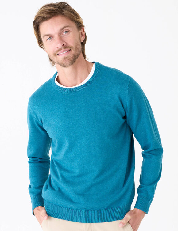 Pull pur coton col rond (bleu canard chin&eacute;)