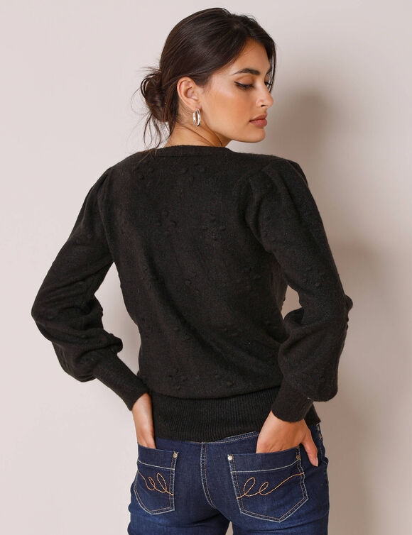Gilet boutonné maille fantaisie (noir)
