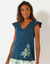 Pyjamashirt met korte mouwen en geplaatste bloemblaadjesprint (donkerblauw)